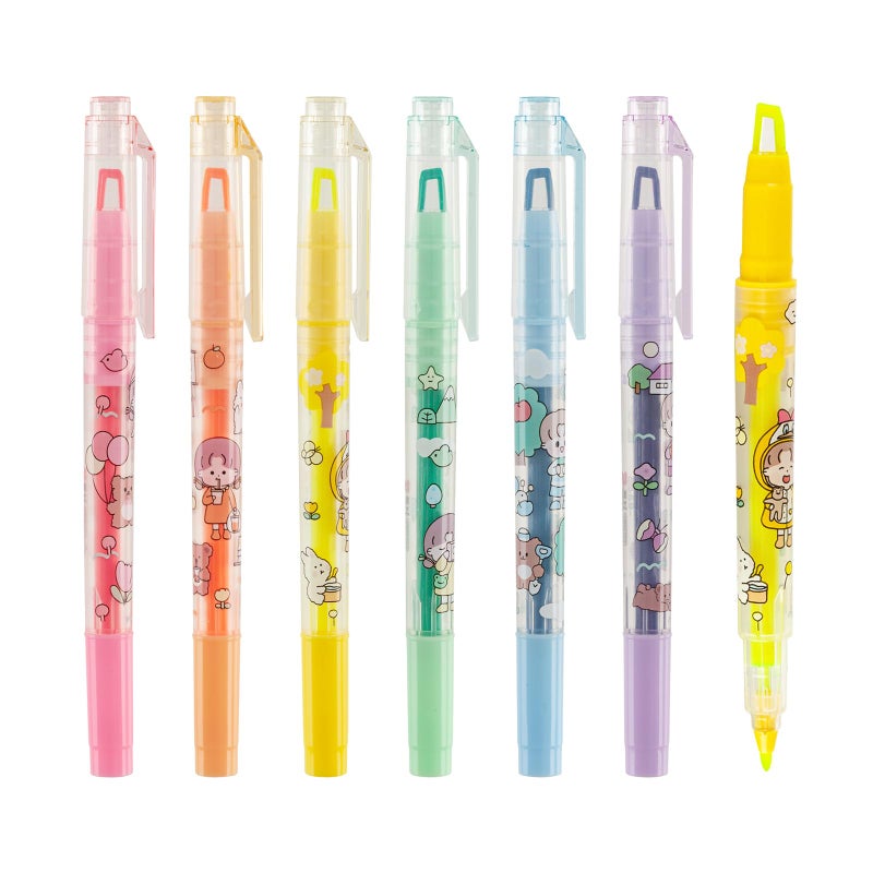 AIHAO Highlights, Clear View (See-Through) Chisel Tip and Fine Tip, Dual-Tip Stick Highlighter Set, Cute Marker Pen, Assorted Colors, 6 Count. - Image 1